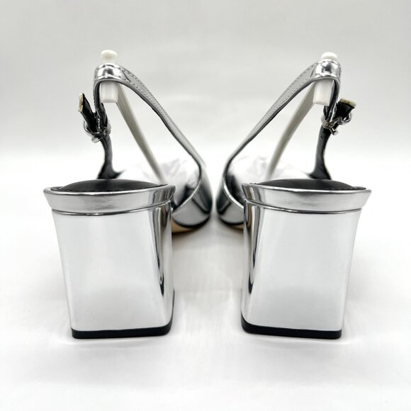Marc Fisher Womens 9M Lethe Silver Mirror Slingback Heels Pumps Shoes - Picture 7 of 13